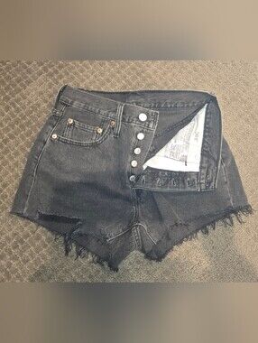 Levi 501 - High-Waist Black Denim Cutoff Shorts with Button Fly